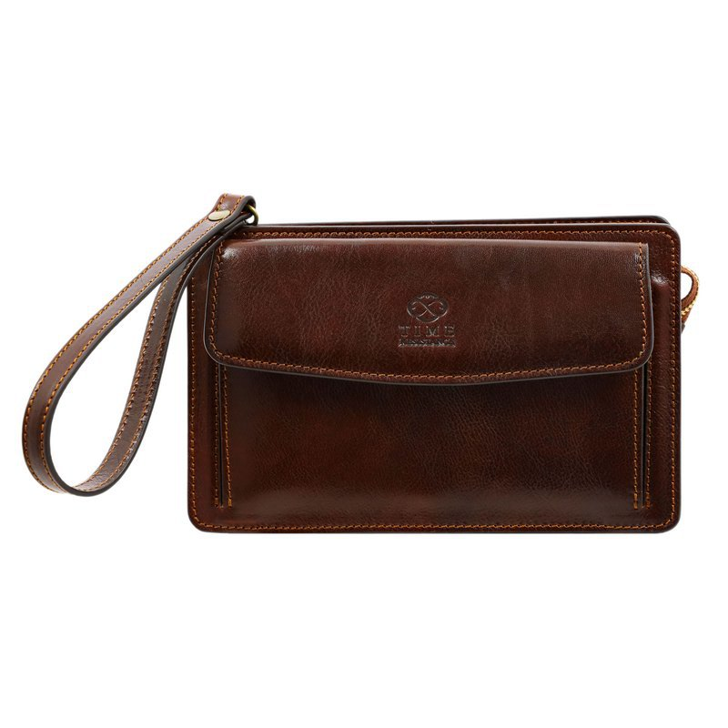 Brown Full Grain Italian Leather Clutch Purse - Decameron Time Resistance