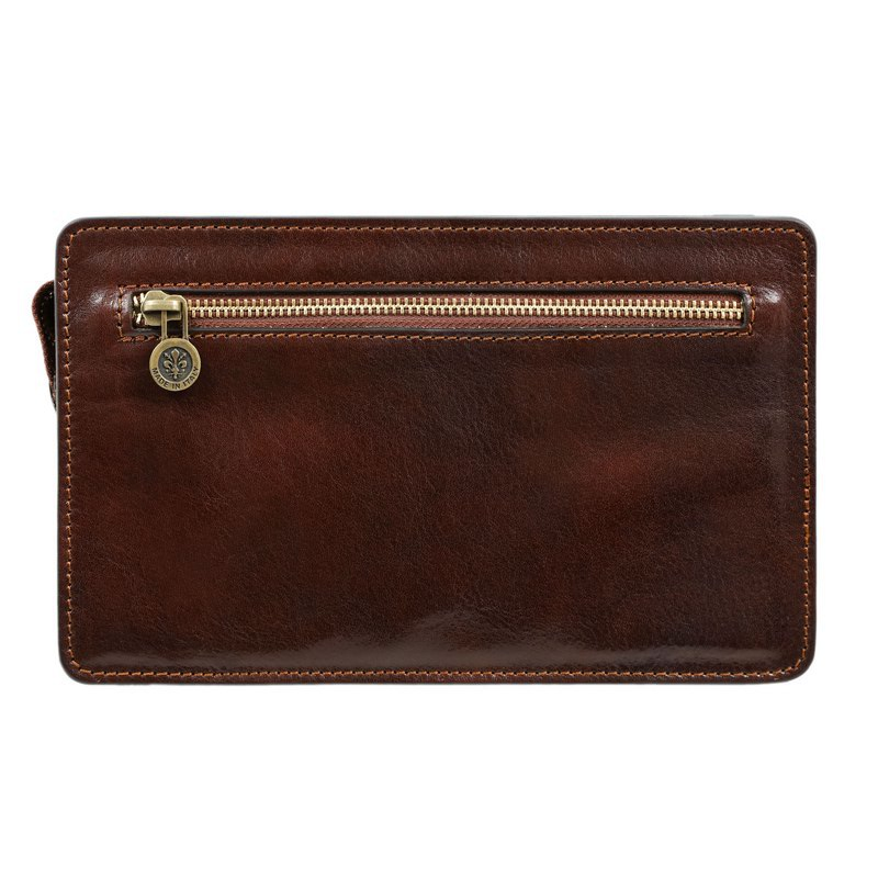 Brown Full Grain Italian Leather Clutch Purse - Decameron Time Resistance