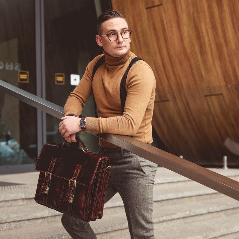 Full Grain Italian Leather Briefcase, Satchel Bag - The Time Machine Time Resistance