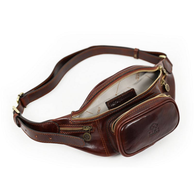 Unisex Brown Full Grain Italian Leather Fanny Pack, Belly Bag, Bum Bag - Native Son Time Resistance