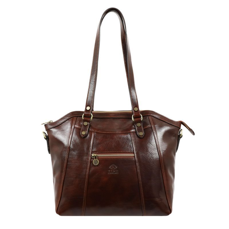 Brown Full Grain Italian Leather Shoulder Bag Handbag For Women - Main Street Time Resistance