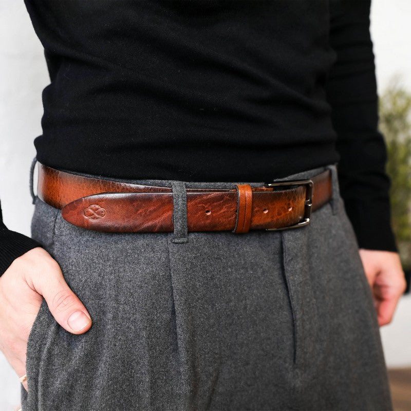 Mens Full Grain Italian Brown Leather Belt - A Wrinkle in Time Time Resistance