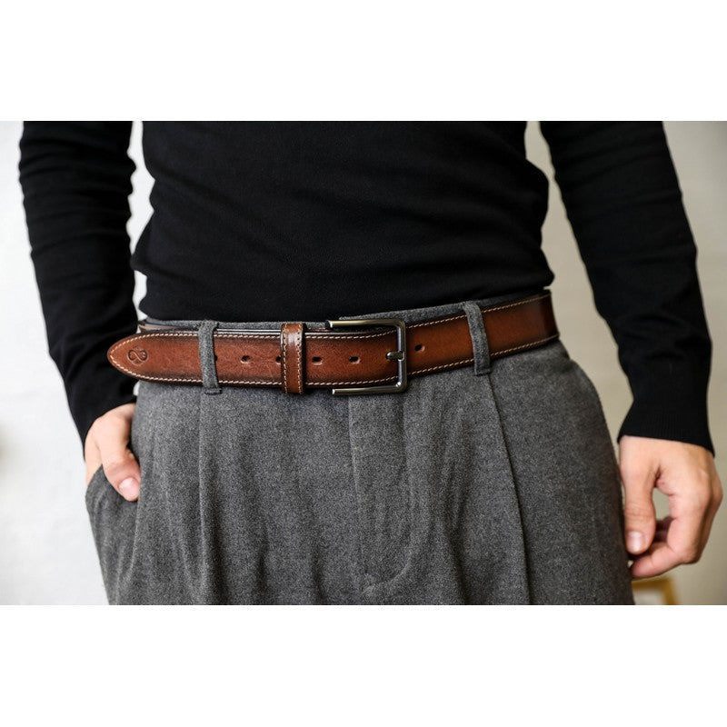 Mens Full Grain Italian Leather Belt Brown - The Return of the Native Time Resistance