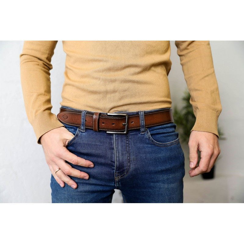 Mens Full Grain Italian Leather Belt Brown - The Return of the Native Time Resistance