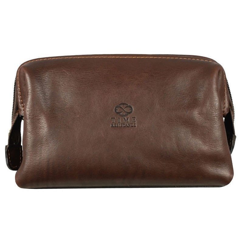 Chocolate Brown Matte Full Grain Italian Leather Toiletry Bag - Four Past Midnight Time Resistance