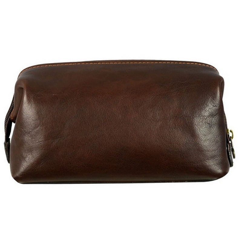 Chocolate Brown Matte Full Grain Italian Leather Toiletry Bag - Four Past Midnight Time Resistance