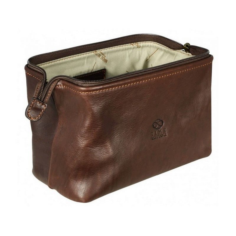 Chocolate Brown Matte Full Grain Italian Leather Toiletry Bag - Four Past Midnight Time Resistance