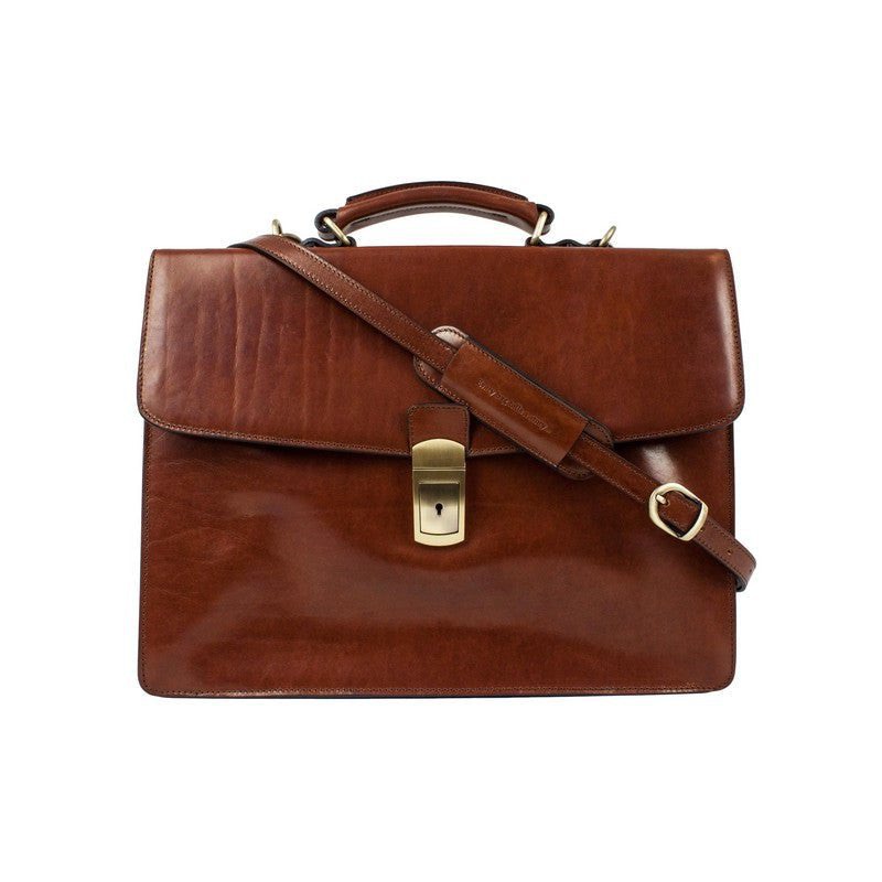 Full Grain Italian Leather Single Compartment Briefcase - Arthur Time Resistance