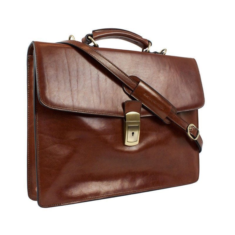 Full Grain Italian Leather Single Compartment Briefcase - Arthur Time Resistance