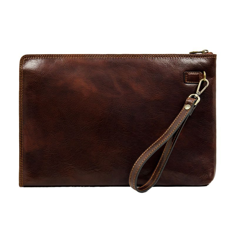 Brown Large Leather Unisex Clutch Purse - The Brothers Karamazov Time Resistance