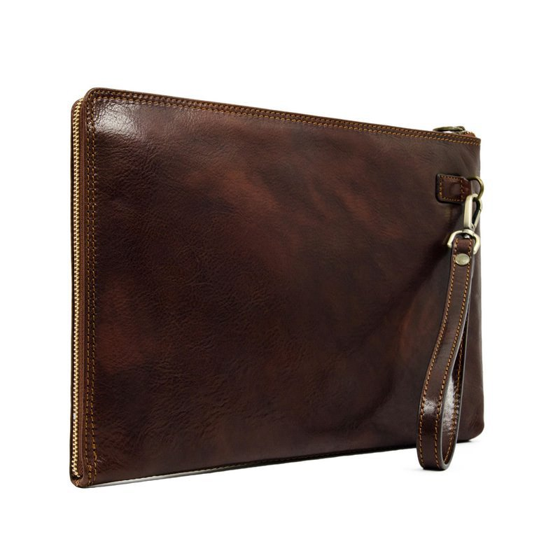 Brown Large Leather Unisex Clutch Purse - The Brothers Karamazov Time Resistance