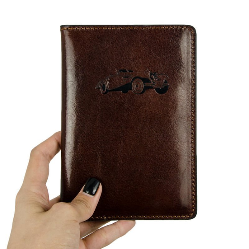 Brown Full Grain Italian Leather Car Documents Holder - Self-Reliance Time Resistance