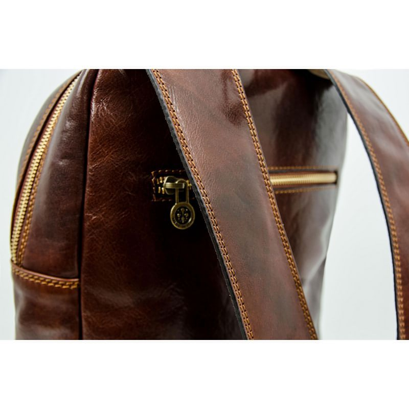 Brown Large Full Grain Italian Leather Backpack - L.A. Confidential Time Resistance
