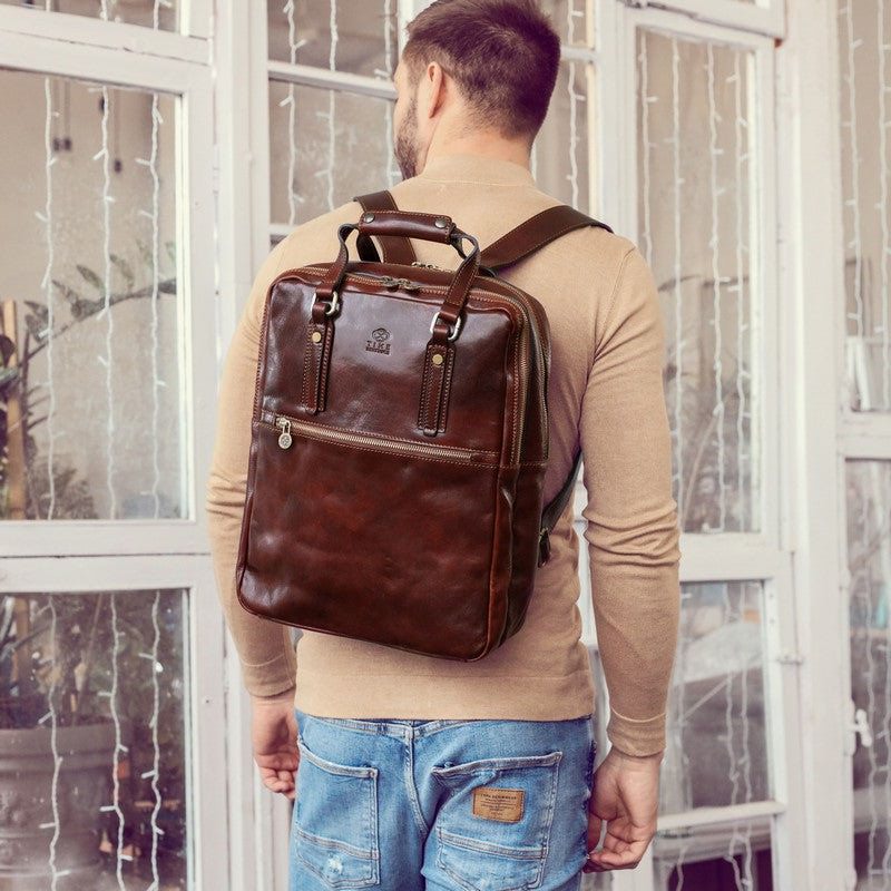 Italian Full Grain Leather Backpack for Men