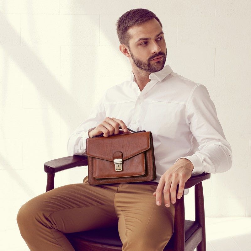 Small Full Grain Italian Leather Briefcase - Nine Stories Time Resistance