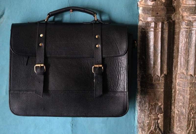 Westminster Handmade Black Leather Messenger Bag Frederic St James