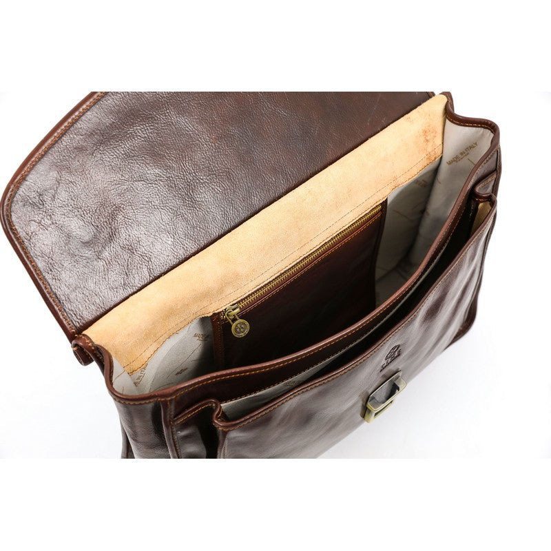 Brown Full Grain Italian  Leather Briefcase,  Laptop Portfolio, Leather Attache - Brighton Rock Time Resistance