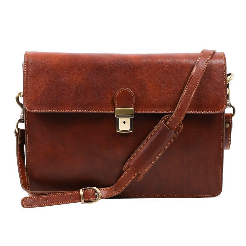 Full Grain Italian Leather Attaché Case, Work Bag with Shoulder Strap  - The Corrections Time Resistance