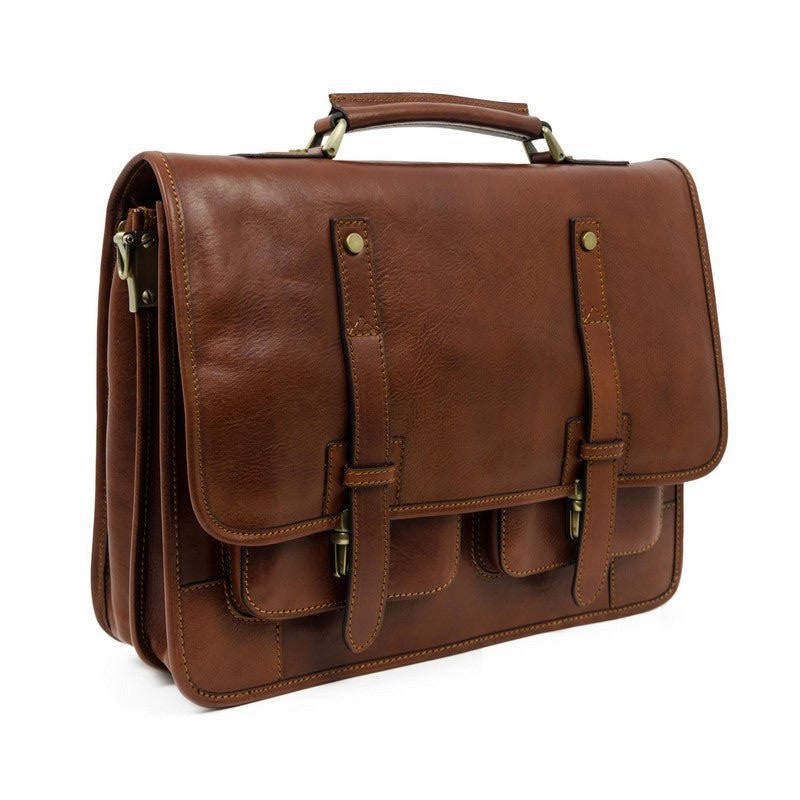 Cognac Brown Matte Full Grain Italian Leather Briefcase Backpack - A Midsummer Night's Dream Time Resistance