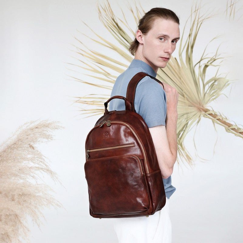 Brown Full Grain Italian Leather Backpack - I, Claudius Time Resistance