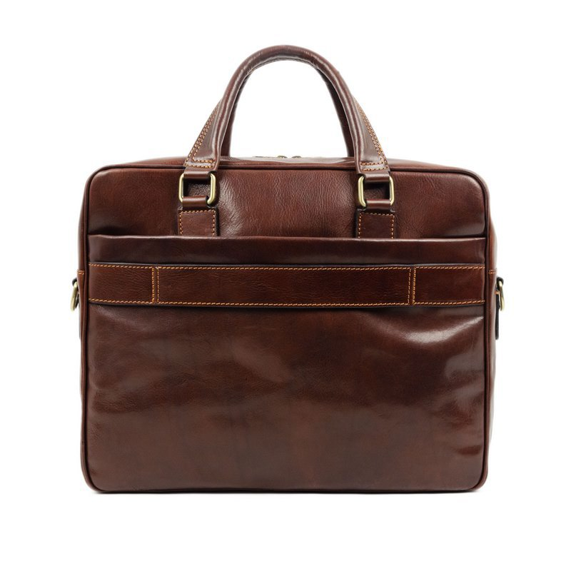 Brown Full Grain Italian Leather Briefcase Laptop Bag - The Stand Time Resistance