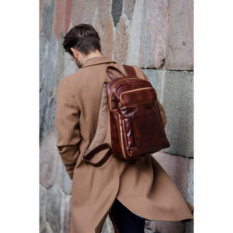 Brown Large Full Grain Italian Leather Backpack - L.A. Confidential Time Resistance