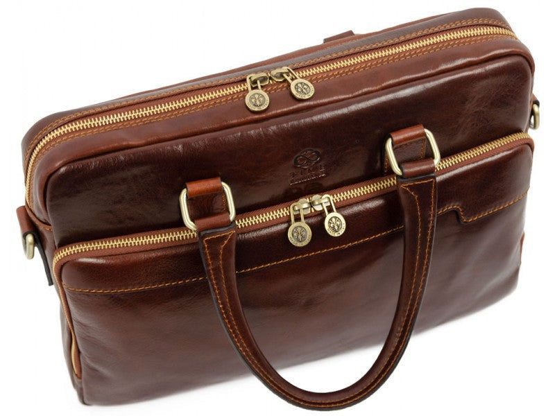 Full Grain Italian Leather Briefcase Laptop Bag - Orlando Time Resistance