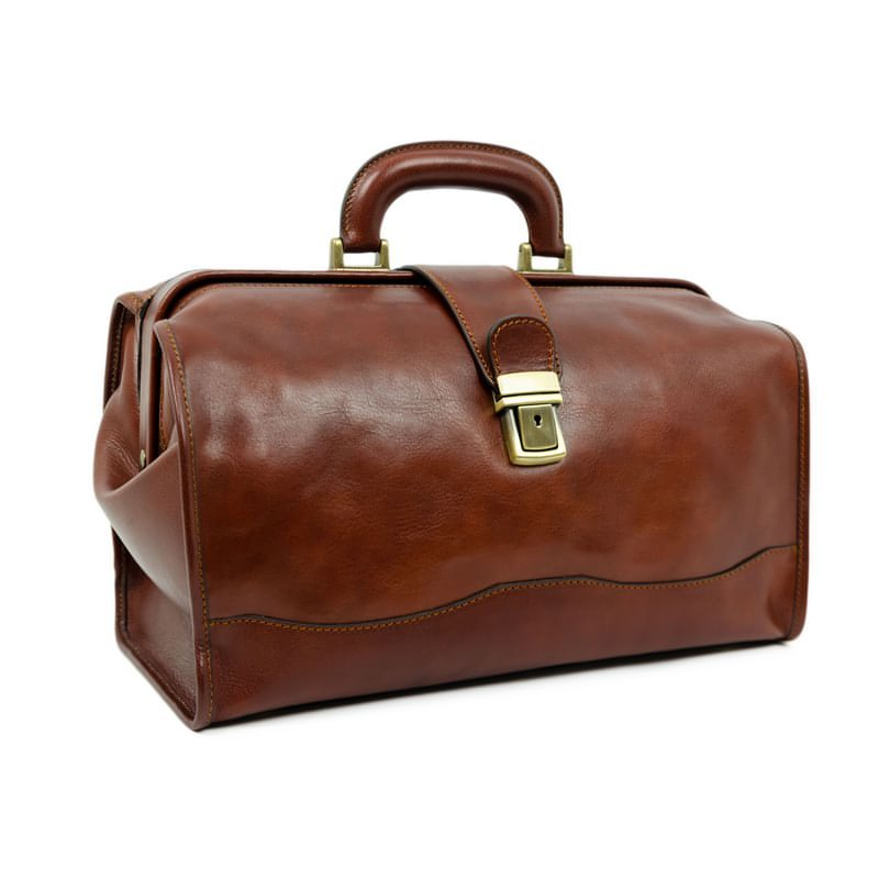 Small Full Grain Italian Leather Doctor Bag - David Copperfield Time Resistance