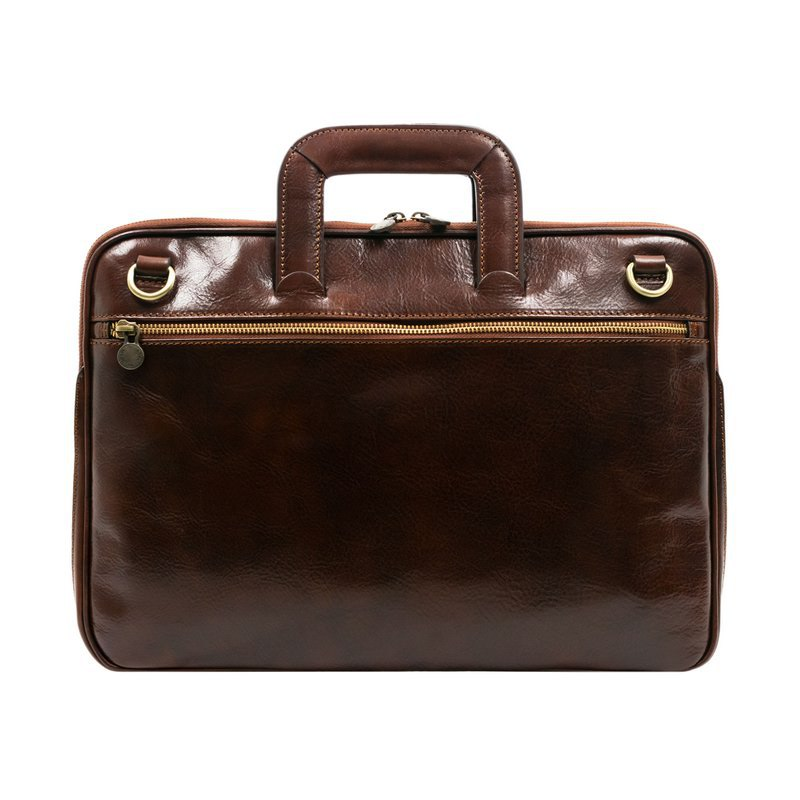 Full Grain Italian Leather Briefcase Laptop Bag - Brave New World Time Resistance