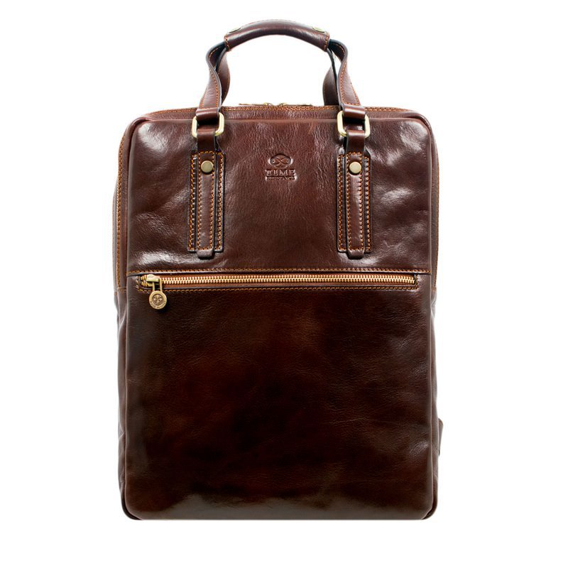 Brown Full Grain Italian Leather Backpack - Gone with the Wind Time Resistance