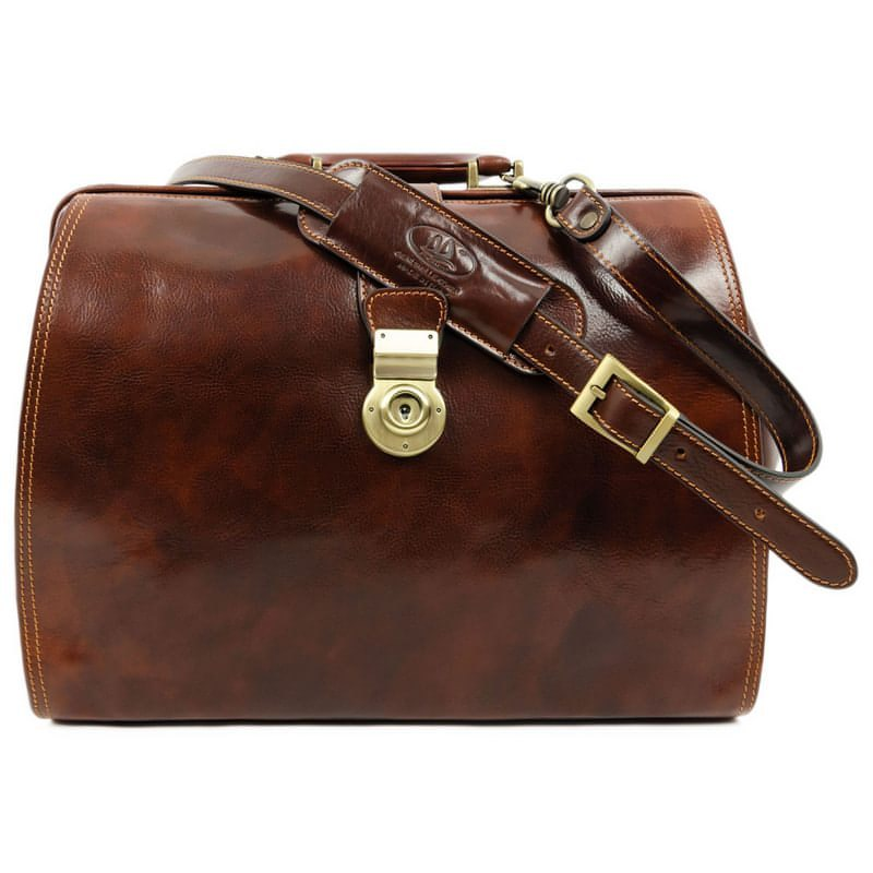 Brown Large Full Grain Italian Leather Doctor Bag - Mrs Dalloway Time Resistance