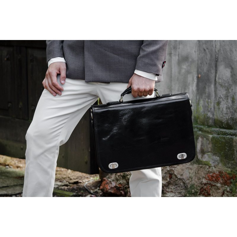 Full Grain Italian Leather Briefcase - Illusions Time Resistance