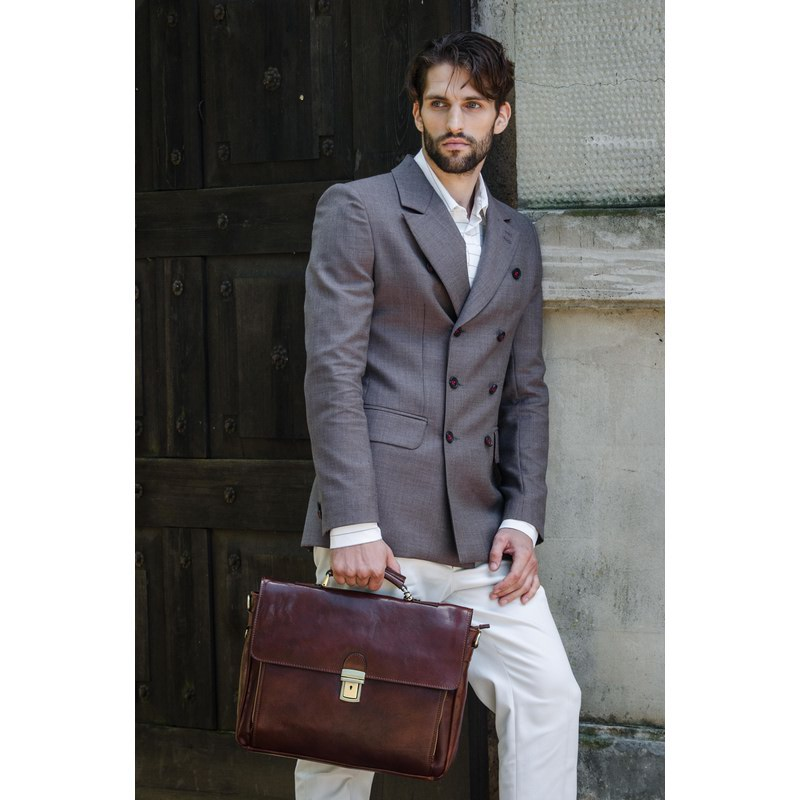 Full Grain Italian Leather Briefcase Laptop Bag  - In Cold Blood Time Resistance