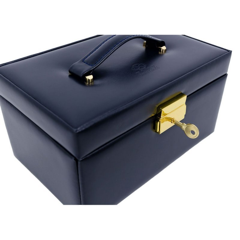 Navy Blue Full Grain Italian Leather Jewellery Box - Beloved Time Resistance