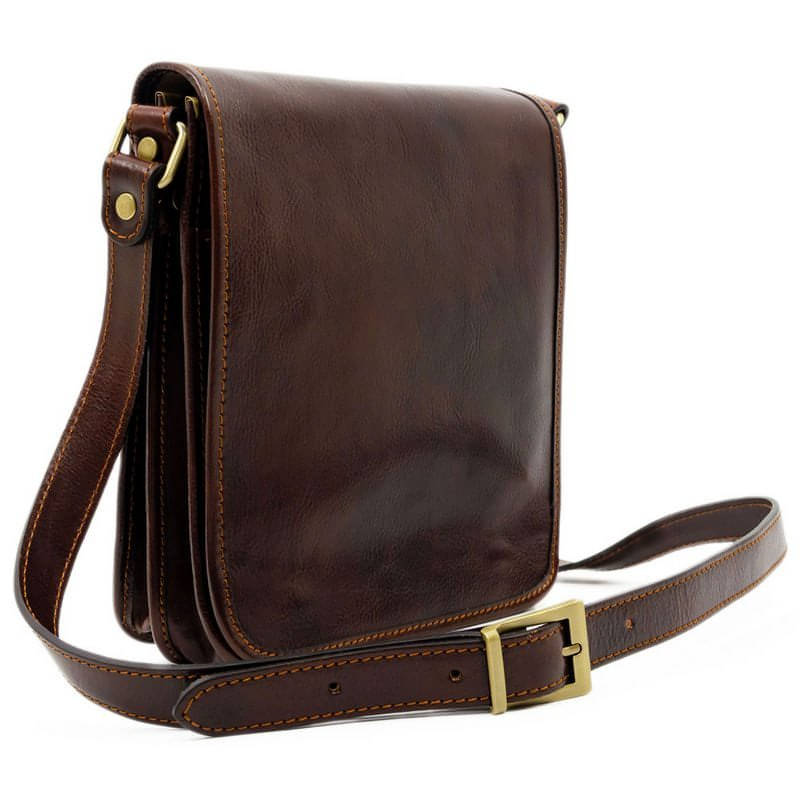 Full Grain Italian Small Leather Crossbody Messenger Bag - On The Road Time Resistance