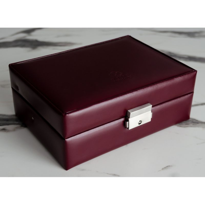 Burgundy Full Grain Italian Leather Jewellery Box - My Antonia Time Resistance