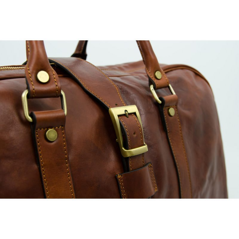 Cognac Brown Matte Italian Full Grain Leather Duffel Bag - Tender Is the Night Time Resistance