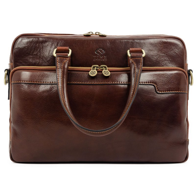 Full Grain Italian Leather Briefcase Laptop Bag - Orlando Time Resistance