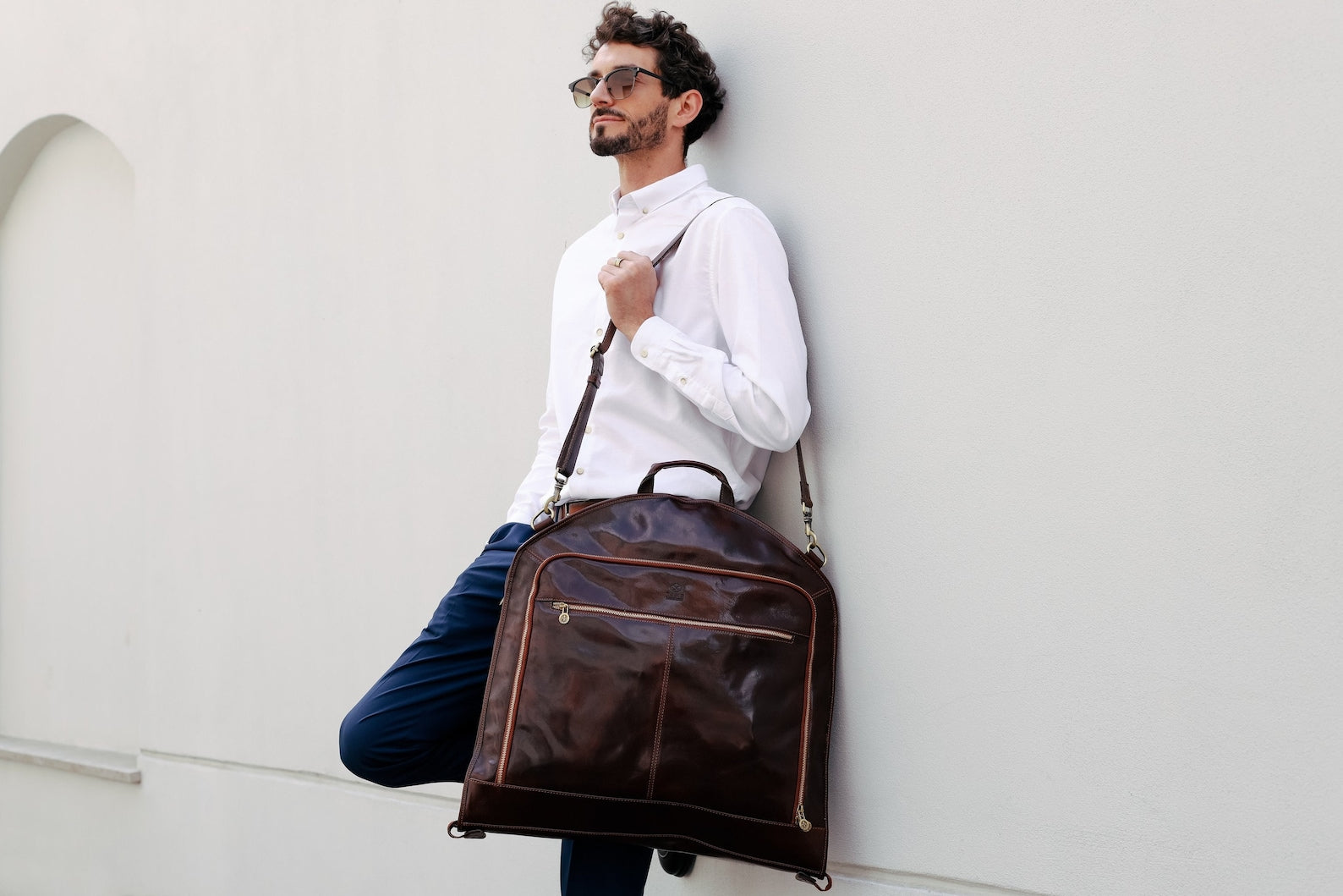 Full Grain Italian Leather Garment / Suit Bag - Travels with Charley Time Resistance