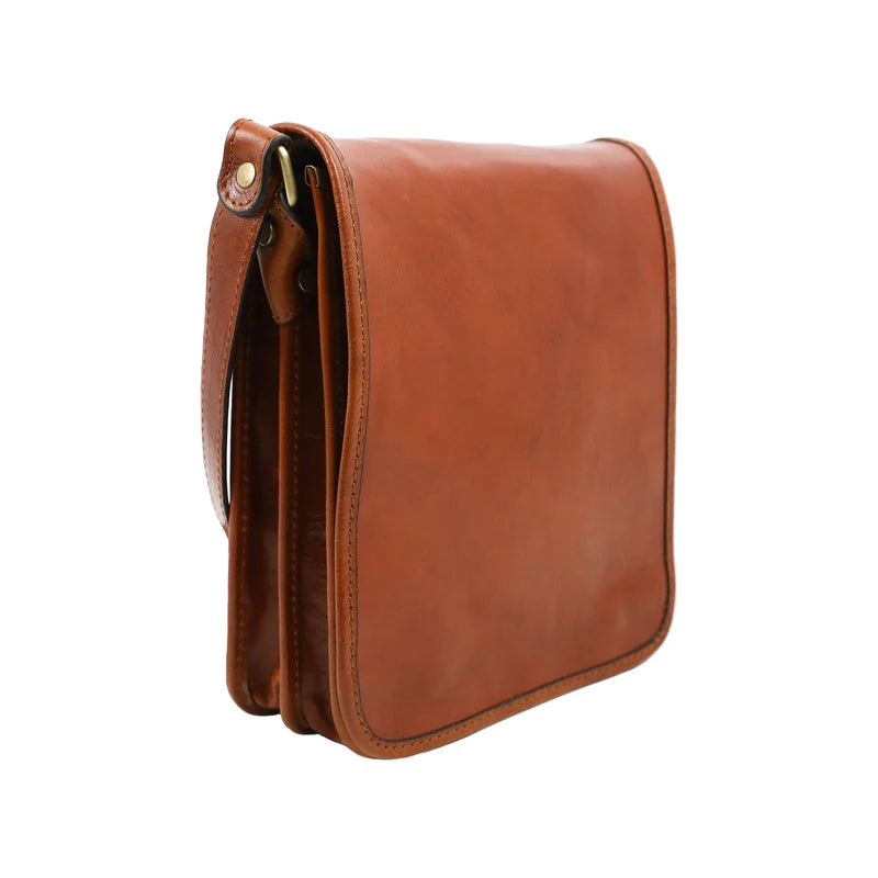 Full Grain Italian Small Leather Crossbody Messenger Bag - On The Road Time Resistance