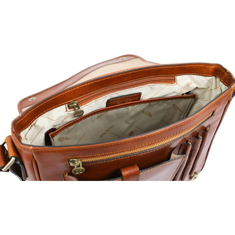 Full Grain Italian Small Leather Crossbody Messenger Bag - On The Road Time Resistance