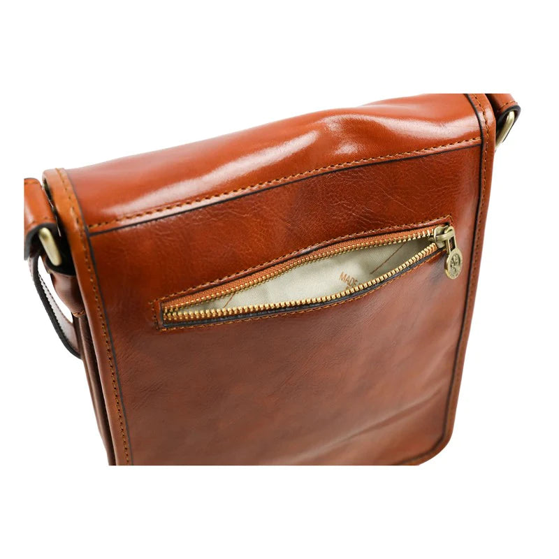 Full Grain Italian Small Leather Crossbody Messenger Bag - On The Road Time Resistance