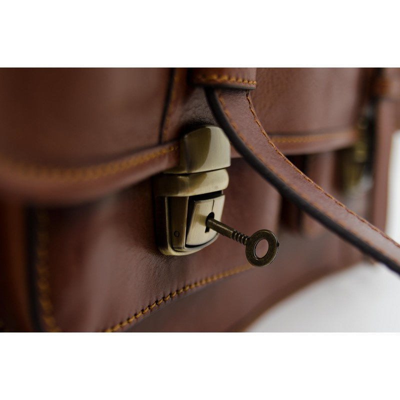 Cognac Brown Matte Full Grain Italian Leather Briefcase Backpack - A Midsummer Night's Dream Time Resistance