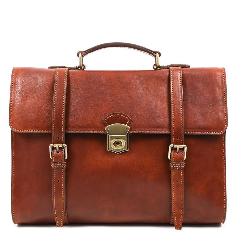 Full Grain Italian Leather Belted Briefcase, Convertible Backpack - The Glass Menagerie Time Resistance