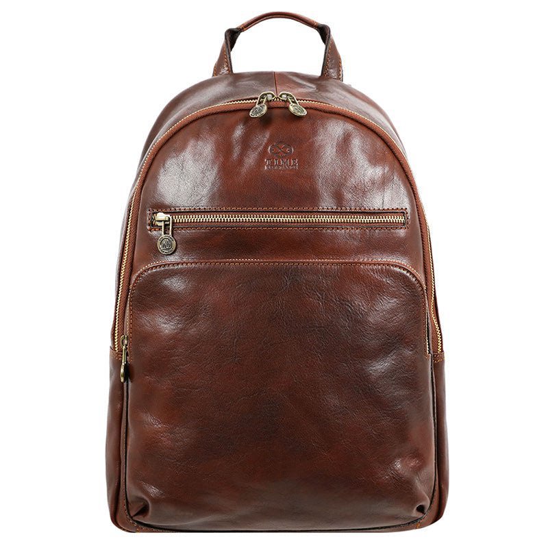 Brown Full Grain Italian Leather Backpack - I, Claudius Time Resistance