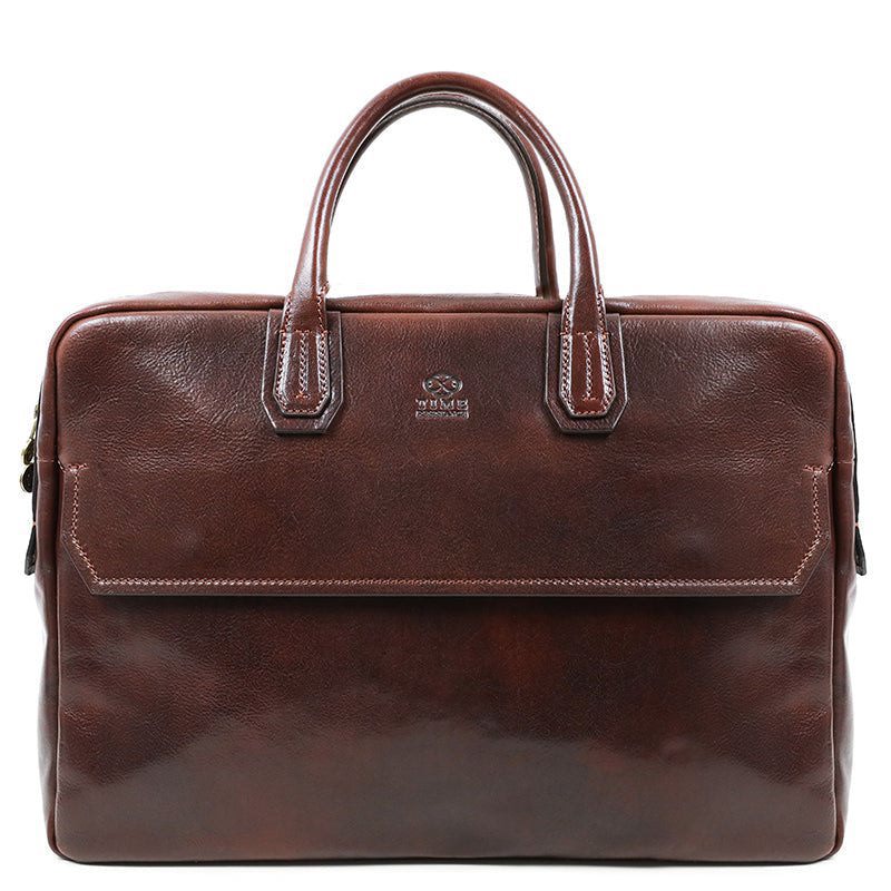 Large Full Grain Italian Leather Briefcase Laptop Bag - Nostromo Time Resistance