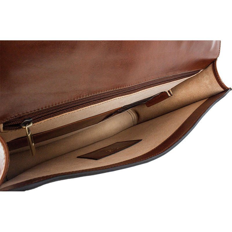 Full Grain Italian Leather Single Compartment Briefcase - Arthur Time Resistance
